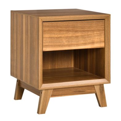 Homcom Modern Bedside Table Nightstand Living Room End Table Side Table With Drawer And Shelf Walnut Brown