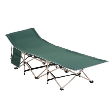 Outsunny Single Person Camping Bed Folding Cot Outdoor Patio Portable Military Sleeping Bed Travel Guest Leisure Fishing With Side Pocket And Carry Bag Green