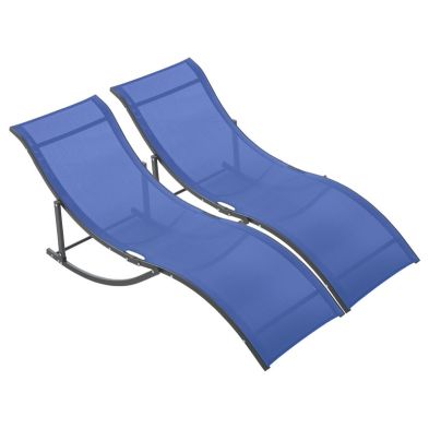 Outsunny Set Of 2 S Shaped Foldable Lounge Chair Sun Lounger Reclining Outdoor Chair For Patio Beach Garden Blue