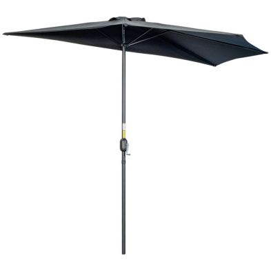 Outsunny 3m Half Parasol Semi Round Umbrella Patio Metal Frame Crank Handle For Balcony No Base Included