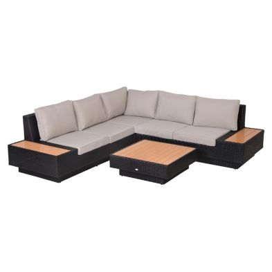 Product photograph of Outsunny 4 Pcs Rattan Garden Furniture Outdoor Sectional Corner Sofa And Coffee Table Set Conservatory Wicker Weave Furniture With Armrest And Cushions - Black from QD stores