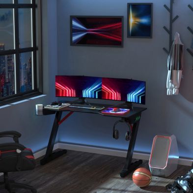 Homcom Racing Style Gaming Desk With Led Lights