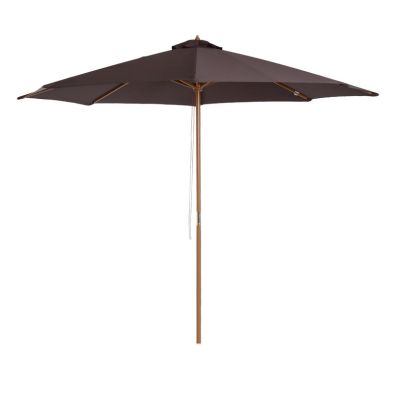 Outsunny 3m Fir Wooden Parasol Garden Umbrellas 8 Ribs Bamboo Sun Shade Patio Outdoor Umbrella Canopy Coffee