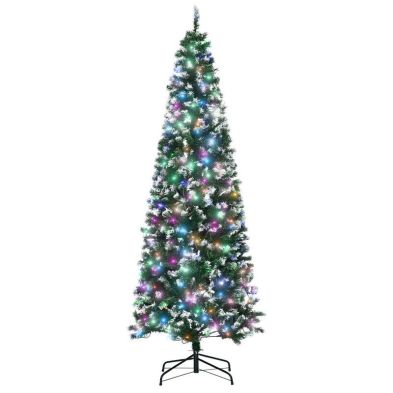 7ft Prelit Christmas Tree Artificial White Frosted Green With Led Lights Multicoloured 818 Tips