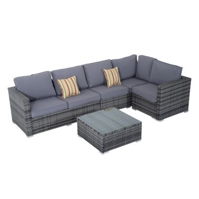Product photograph of Outsunny 4 Pcs Rattan Garden Furniture Sets Wicker Patio Conservatory Dining Set With Corner Sofa Loveseat Coffee Table Cushions For Balcony Backyard Pool from QD stores