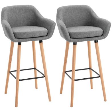 Homcom Set Of 2 Bar Stools Modern Upholstered Seat Bar Chairs W Metal Frame