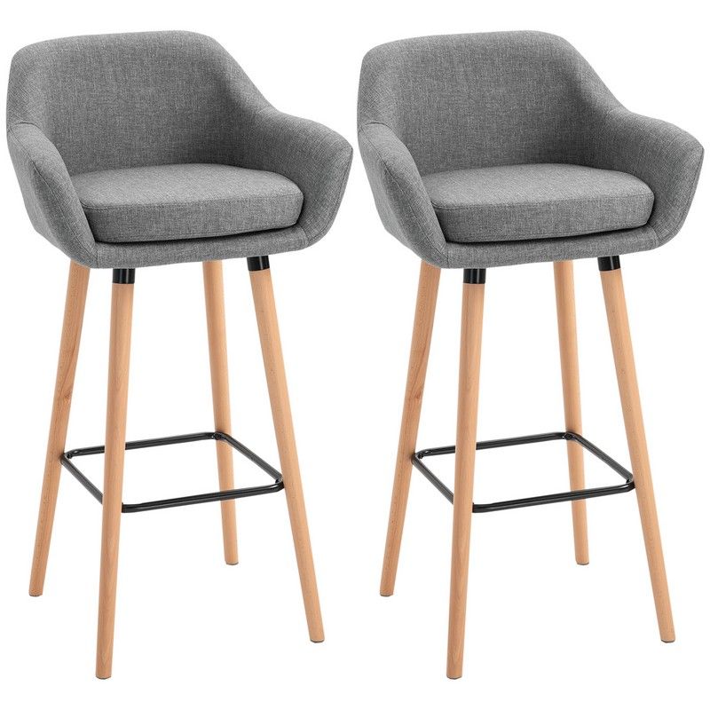 Homcom Set Of 2 Bar Stools Modern Upholstered Seat Bar Chairs W/ Metal Frame