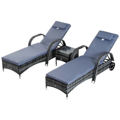 Product photograph of Outsunny Set Of Two Rattan Sun Loungers With Side Table - Grey from QD stores