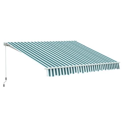 Outsunny Manual Retractable Awning Size 3m X25m Greenwhite Stripes