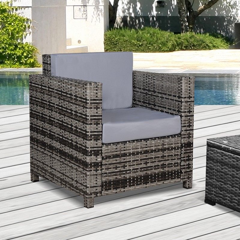 Outsunny 1 Seater Rattan Garden All-Weather Wicker Weave Single Sofa Armchair With Fire Resistant Cushion - Grey