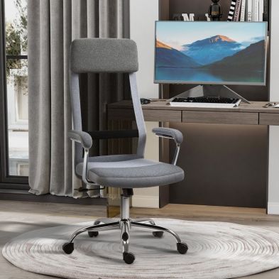Vinsetto Office Chair Linen Feel Mesh Fabric High Back Swivel Computer Task Desk Chair For Home With Arm Wheels Grey