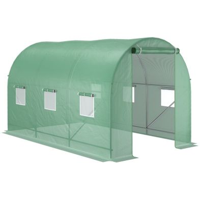 Outsunny 35 X 2m Walk In Polytunnel Greenhouse With Steel Frame Pe Cover Roll Up Door And 6 Windows Green