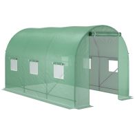 See more information about the Outsunny 3.5 X 2M Walk-In Polytunnel Greenhouse With Steel Frame Pe Cover Roll-Up Door And 6 Windows Green