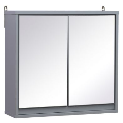 Product photograph of Homcom Wall Mounted Mirror Cabinet With Storage Shelf Bathroom Cupboard Double Door Grey from QD stores