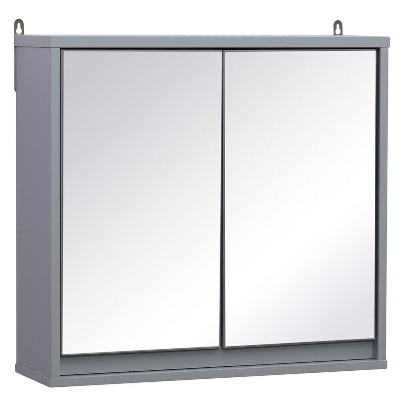Homcom Wall Mounted Mirror Cabinet with Storage Shelf Bathroom Cupboard Double Door Grey