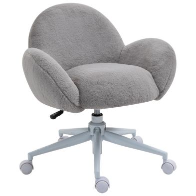 Product photograph of Homcom Fluffy Leisure Chair Office Chair With Backrest And Armrest For Home Bedroom Living Room With Wheels Grey from QD stores