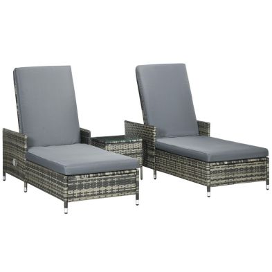 Product photograph of Outsunny 3-pieces Rattan Sun Lounger from QD stores
