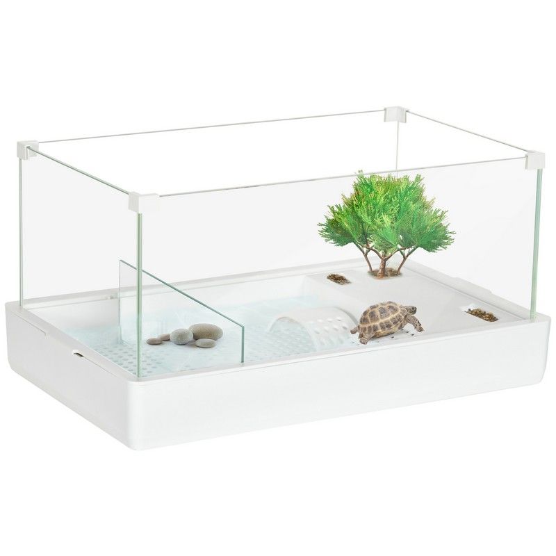 Pawhut Turtle Tank Aquarium Glass Tank With Basking Platform Filter Layer