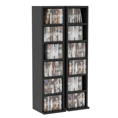 Homcom Set Of 2 Cd Media Display Shelf Unit Tower Rack W Adjustable Shelves Anti Tipping Bookcase Storage Organiser Home Office Black