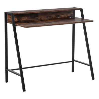 Homcom Industrial Style Writing Desk With Top Shelf Brown