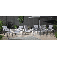 See more information about the Hartwell Garden Patio Dining Set by Croft - 6 Seats Grey Pinstripe Cushions