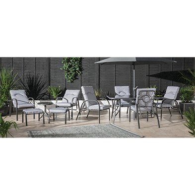 Product photograph of Hartwell Garden Patio Dining Set By Croft - 6 Seats Grey Pinstripe Cushions from QD stores