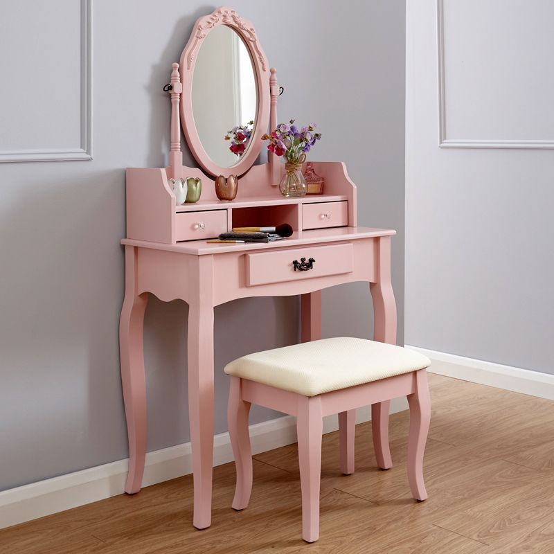 Dressing Table Stool Set Pine Mdf Furniture Pink 3 Drawer