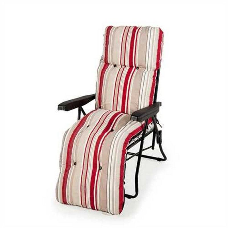 Garden Recliner Chair Tubular Steel Red Stripe