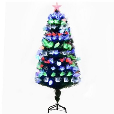 5ft Fibre Optic Christmas Tree Artificial Dark Green With Led Lights Multicoloured 170 Tips