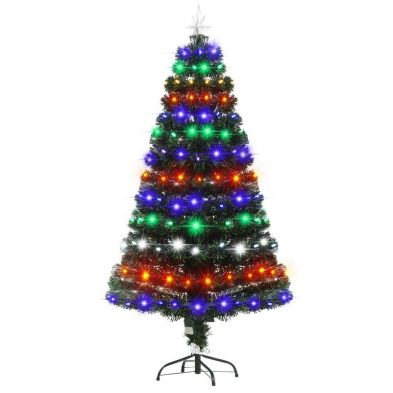 5ft Prelit Christmas Tree Artificial Dark Green With Led Lights Multicoloured 170 Tips
