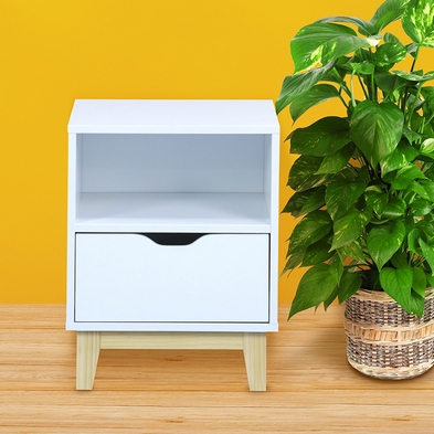 Product photograph of Malmo Bedside Table White 1 Shelf 1 Drawer from QD stores