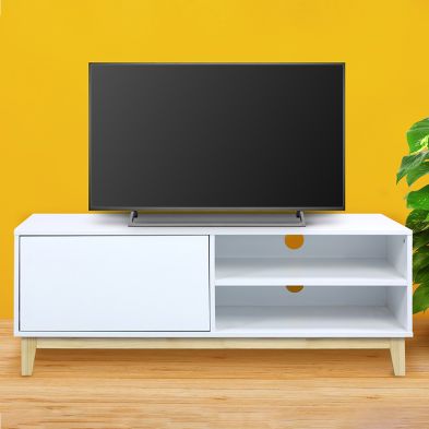 Product photograph of Malmo Large Tv Unit White 1 Door 2 Shelves from QD stores