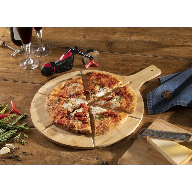 Hairy Bikers Pizza Board Bamboo With Roller Cutter