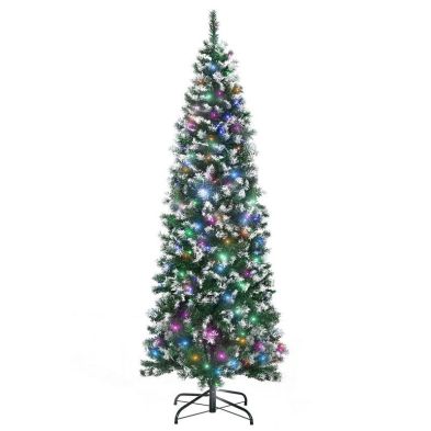 6ft Prelit Christmas Tree Artificial White Frosted Green With Led Lights Multicoloured 618 Tips