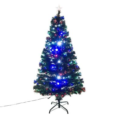 5ft Fibre Optic Christmas Tree Artificial Dark Green With Led Lights Blue Red